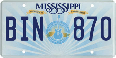 MS license plate BIN870