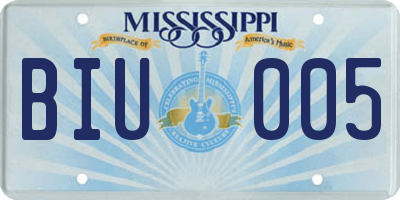 MS license plate BIU005