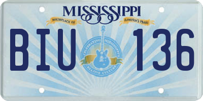 MS license plate BIU136