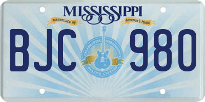 MS license plate BJC980