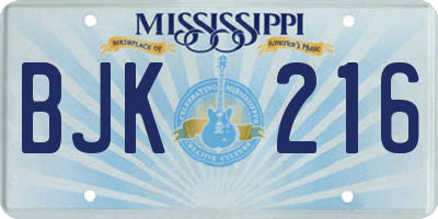 MS license plate BJK216