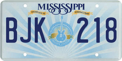 MS license plate BJK218