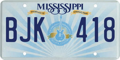 MS license plate BJK418