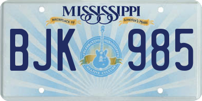 MS license plate BJK985