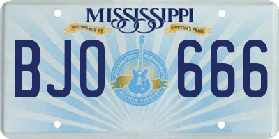 MS license plate BJO666