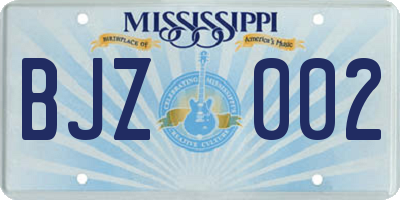 MS license plate BJZ002