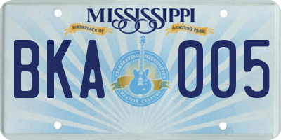 MS license plate BKA005