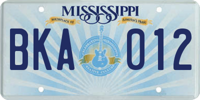 MS license plate BKA012