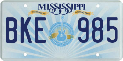 MS license plate BKE985