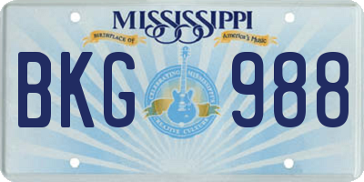 MS license plate BKG988