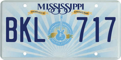 MS license plate BKL717