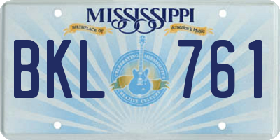 MS license plate BKL761