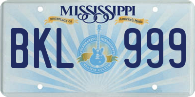 MS license plate BKL999
