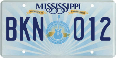 MS license plate BKN012