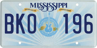 MS license plate BKO196