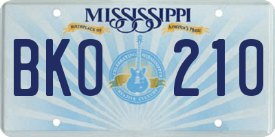 MS license plate BKO210