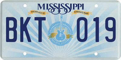 MS license plate BKT019