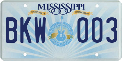 MS license plate BKW003