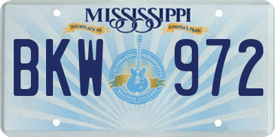 MS license plate BKW972