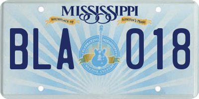 MS license plate BLA018