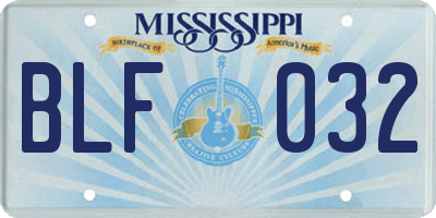 MS license plate BLF032