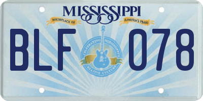 MS license plate BLF078