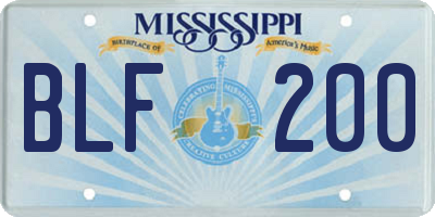 MS license plate BLF200