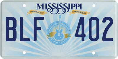 MS license plate BLF402