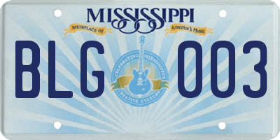 MS license plate BLG003