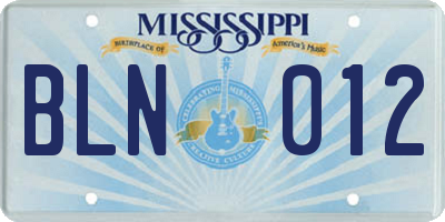 MS license plate BLN012