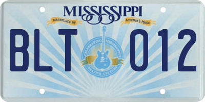 MS license plate BLT012