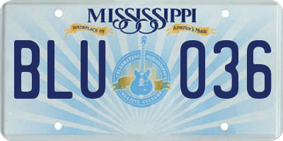 MS license plate BLU036