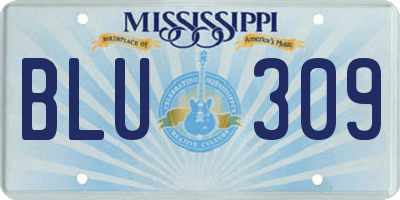 MS license plate BLU309