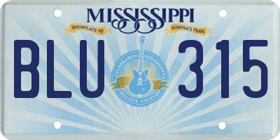 MS license plate BLU315