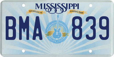 MS license plate BMA839