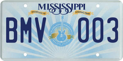 MS license plate BMV003