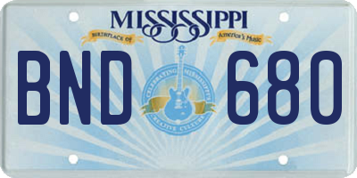 MS license plate BND680