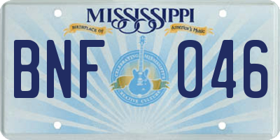 MS license plate BNF046