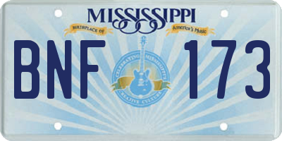 MS license plate BNF173