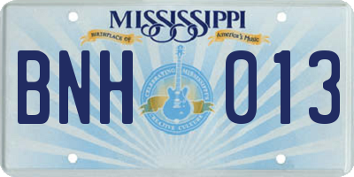 MS license plate BNH013
