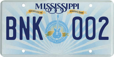 MS license plate BNK002