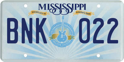 MS license plate BNK022