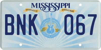 MS license plate BNK067