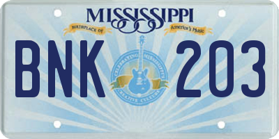 MS license plate BNK203