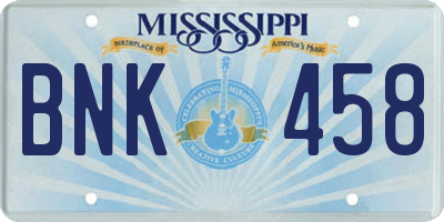 MS license plate BNK458