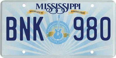 MS license plate BNK980