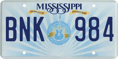 MS license plate BNK984