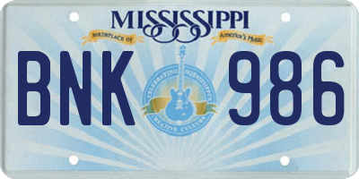 MS license plate BNK986