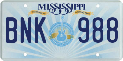 MS license plate BNK988