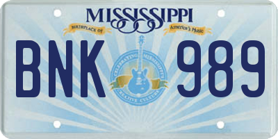 MS license plate BNK989